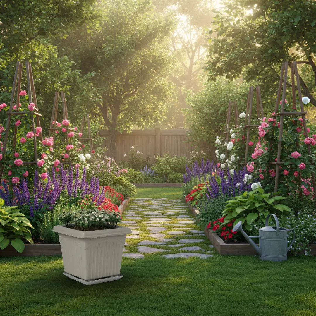 Archway Square Planter – Modern Design 10" Pot with Saucer Perfect for Indoor or Outdoor Plants killi ecolifstyle
