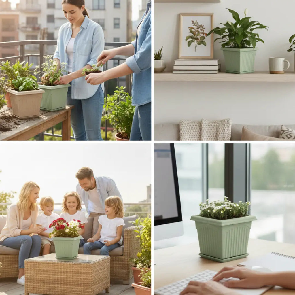 Archway Square Planter – Modern Design 10" Pot with Saucer Perfect for Indoor or Outdoor Plants killi ecolifstyle