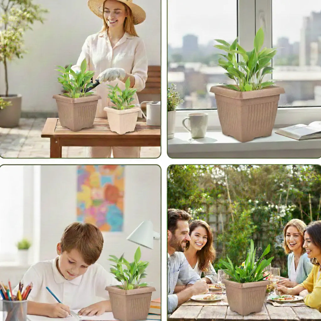 Bella Natural Square Planter (8 Inch) Fiber Clay Pot Container for Indoor and Outdoor Plants killi ecolifstyle