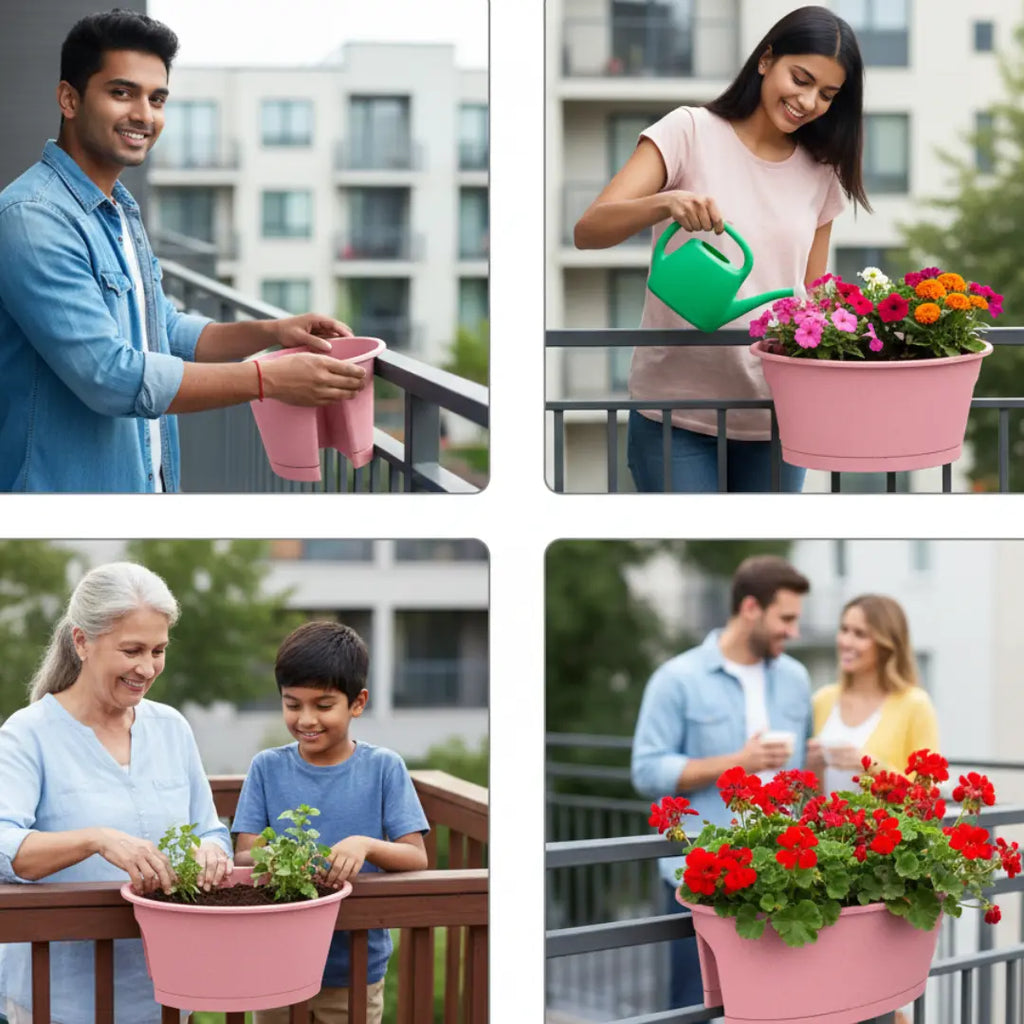 Oval Railing Planter Ideal for Home & office Balcony killi ecolifstyle