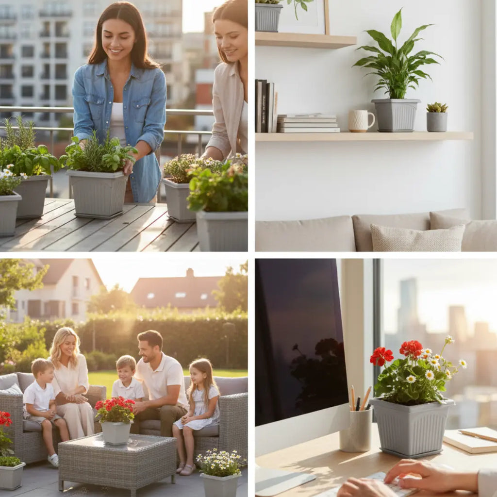 Archway Square Planter – Modern Design 10" Pot with Saucer Perfect for Indoor or Outdoor Plants killi ecolifstyle