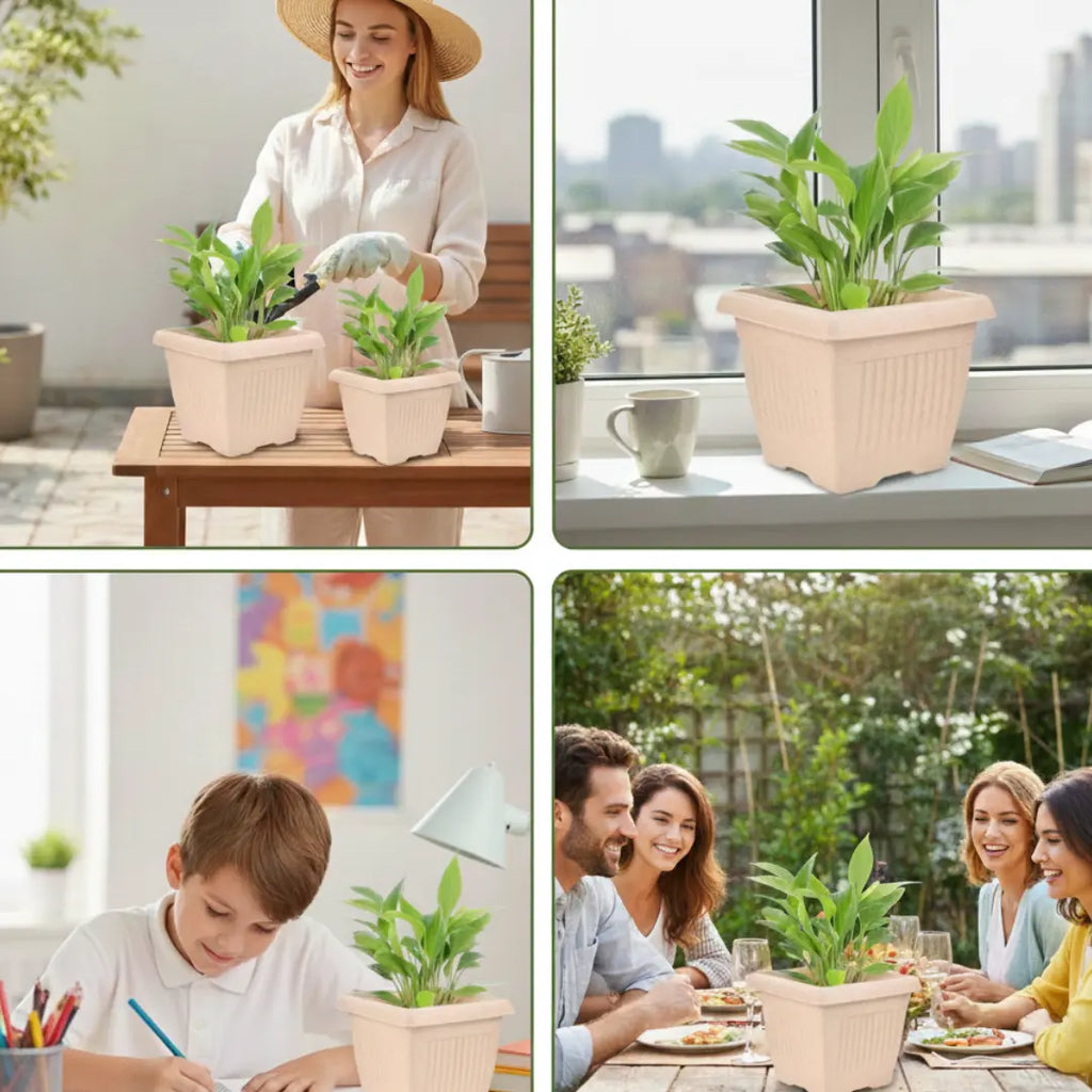 Bella Natural Square Planter (8 Inch) Fiber Clay Pot Container for Indoor and Outdoor Plants killi ecolifstyle