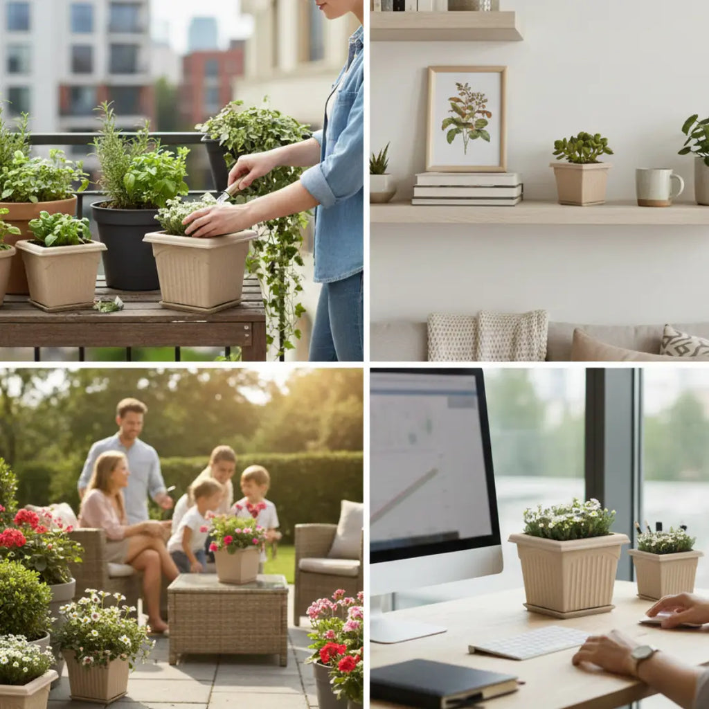 Archway Square Planter – Modern Design 10" Pot with Saucer Perfect for Indoor or Outdoor Plants killi ecolifstyle