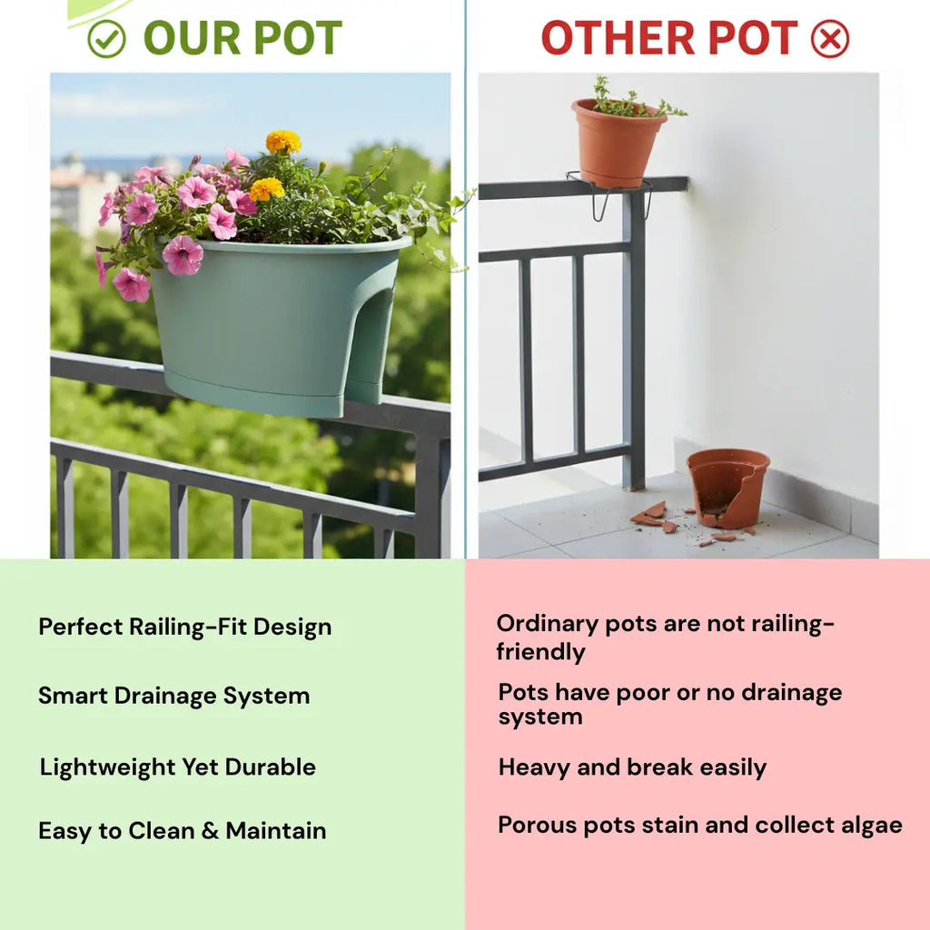 Oval Railing Planter Ideal for Home & office Balcony killi ecolifstyle