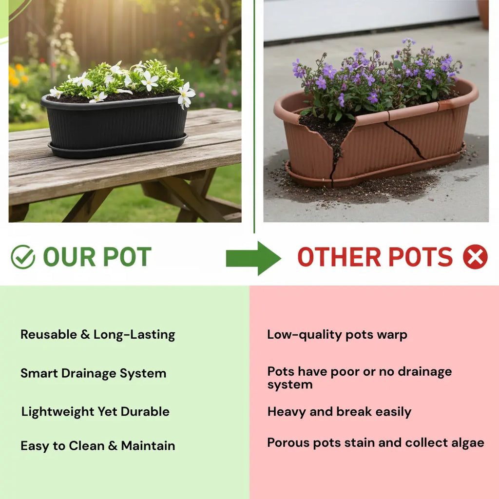 Regalia Rectangular Planter 12" Pot with Saucer for Garden killi ecolifstyle