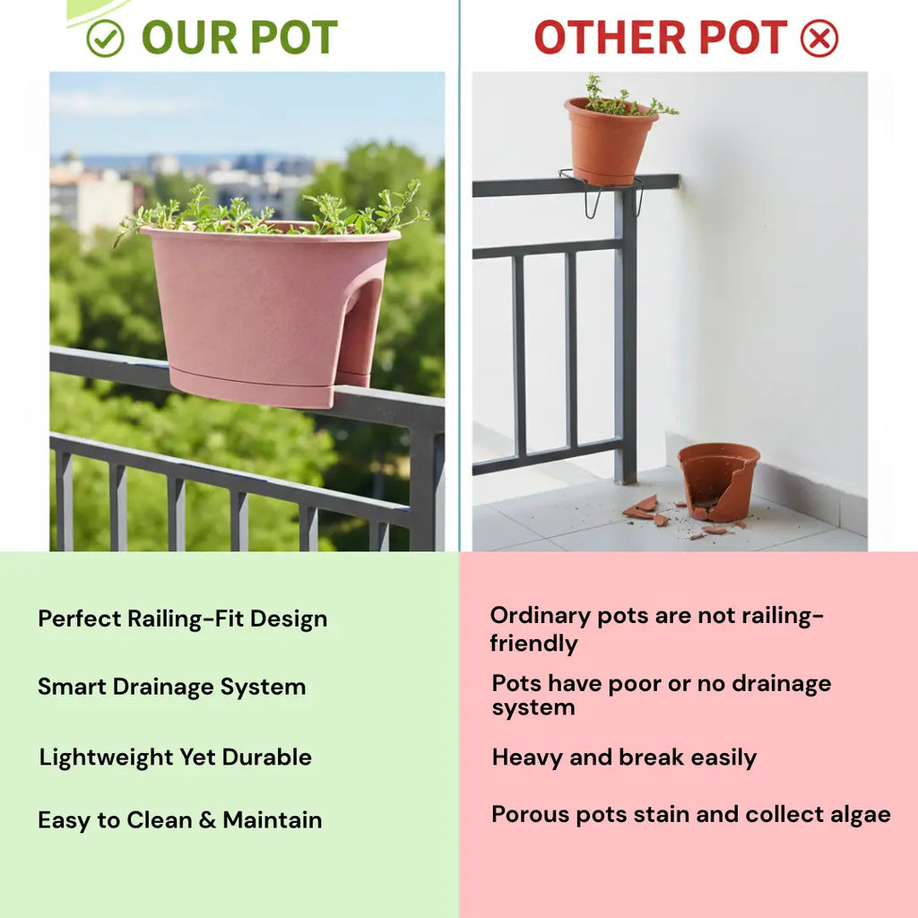 Oval Railing Planter Ideal for Home & office Balcony killi ecolifstyle