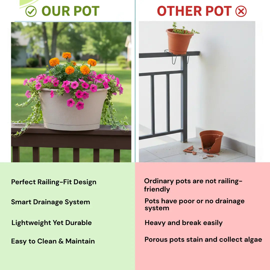 Oval Railing Planter Ideal for Home & office Balcony killi ecolifstyle