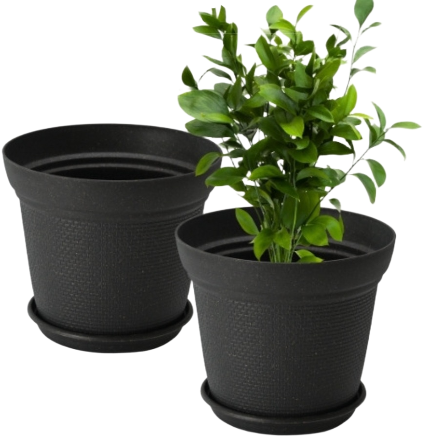 Aura Planter – 8" Woven Texture Pot with Saucer For Home & Office