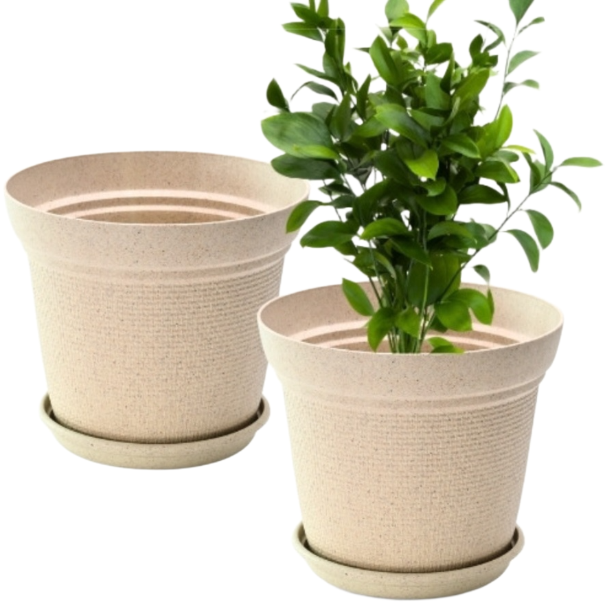 Aura Planter – 8" Woven Texture Pot with Saucer For Home & Office