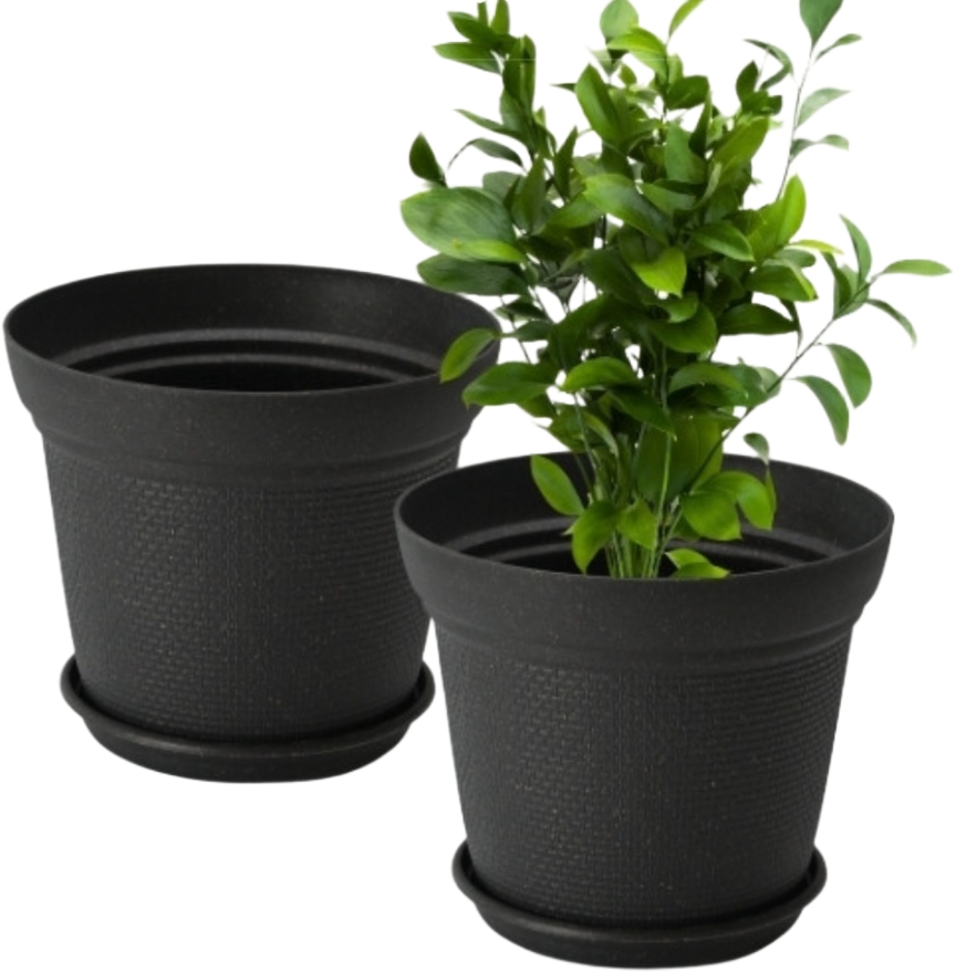 Aura Planter – 8" Woven Texture Pot with Saucer For Home & Office