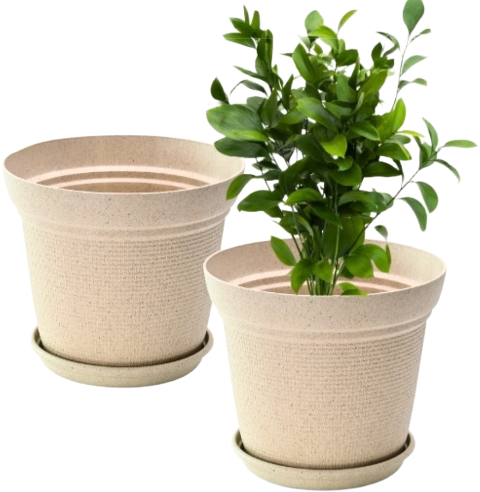 Aura Planter – 8" Woven Texture Pot with Saucer For Home & Office