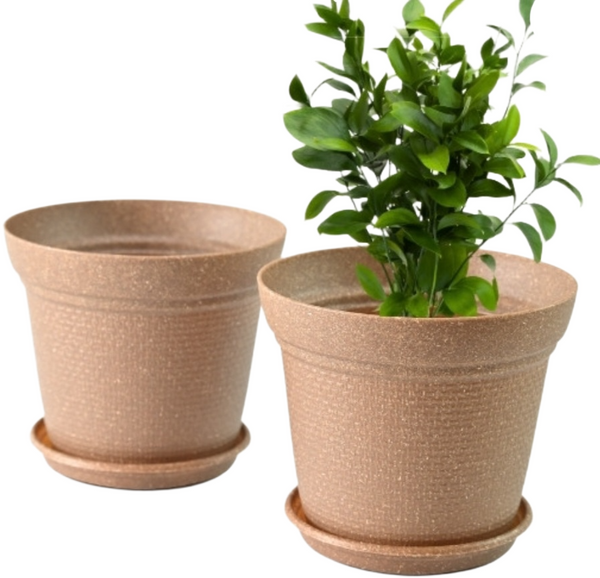 Aura Planter – 8" Woven Texture Pot with Saucer For Home & Office