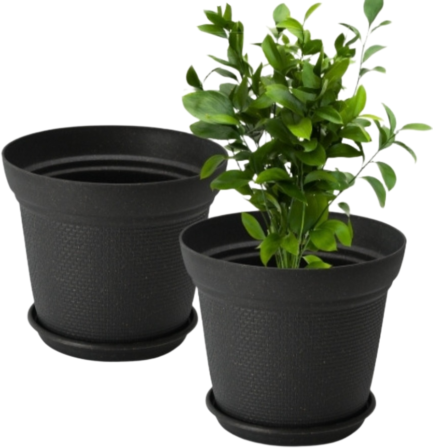 Aura Planter – 8" Woven Texture Pot with Saucer For Home & Office