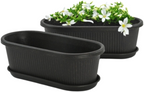 Regalia Rectangular Planter 12" Pot with Saucer for Garden
