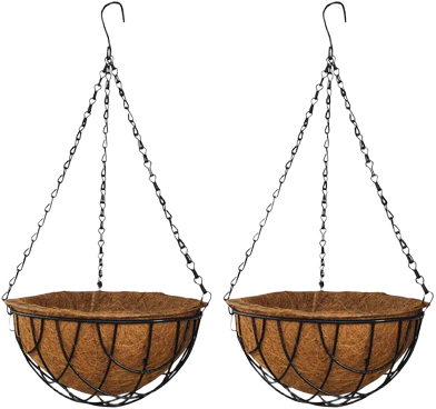 Hanging Basket Set (2-Pack) with Natural Coco Coir Liner Perfect for Porch, Patio