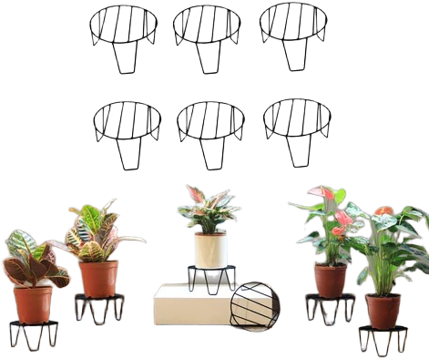 Set of 6 Black Metal Wire Plant Stands / Pot Risers for Indoor and Outdoor Use