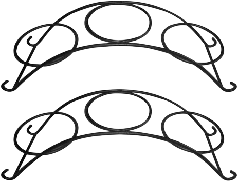 Set of 2 Black Metal Arch Bridge Style Plant Stands for Three Small Potted Plants