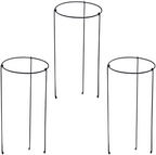 Cylindrical Wire Plant Support Cages Set of 3 Black Metal Ring Stakes for Bushy Plants, Peonies