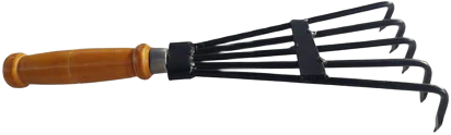 Wooden Handle Five-Tine Steel Hand Claw Rake Ideal for Weeding, Mixing Soil